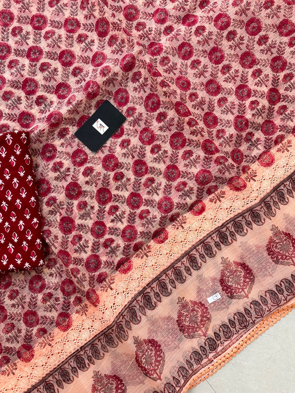 Pure HandBlock Printed Kota Cotton Doria Saree