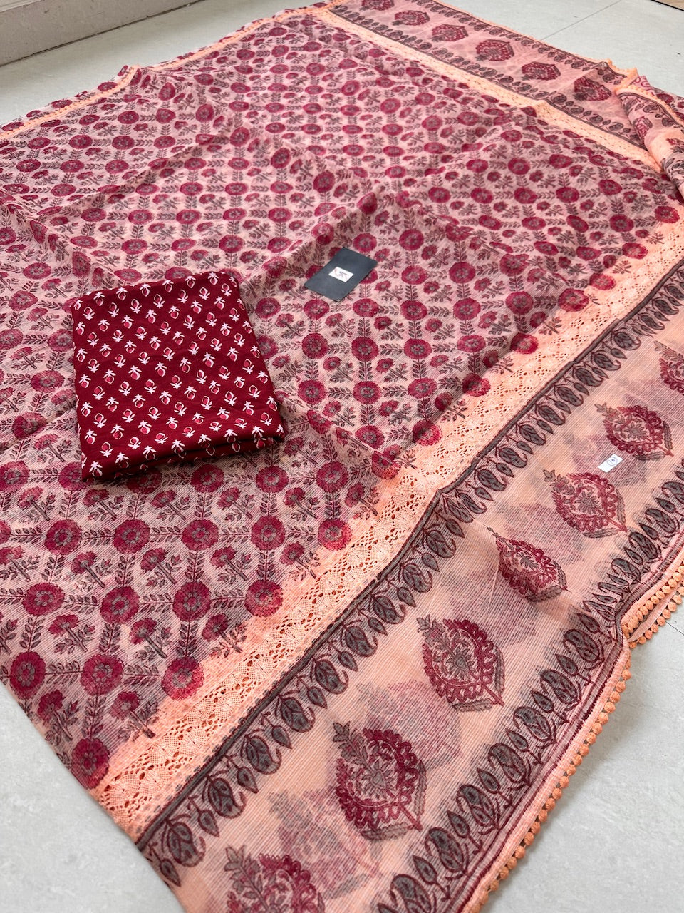 Pure HandBlock Printed Kota Cotton Doria Saree