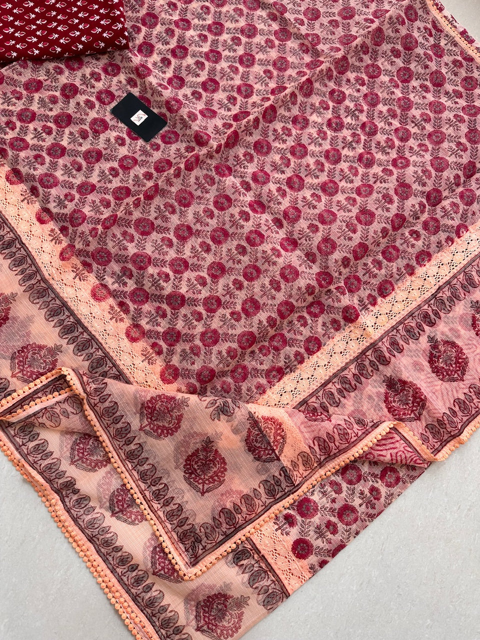 Pure HandBlock Printed Kota Cotton Doria Saree