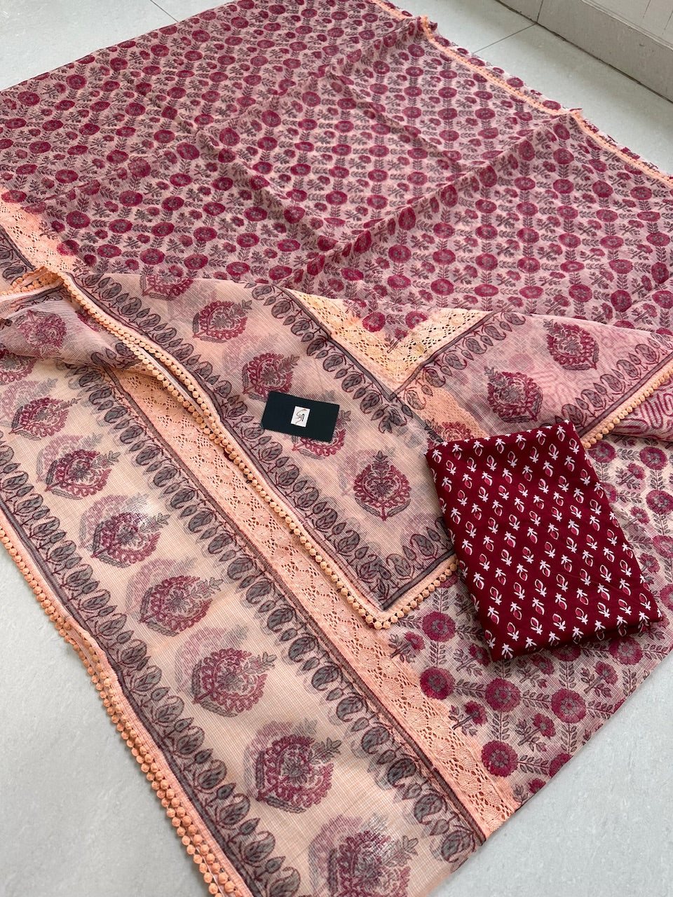 Pure HandBlock Printed Kota Cotton Doria Saree