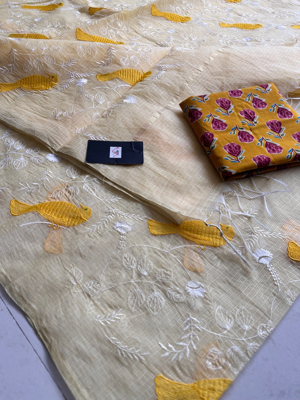 Embroidered Kota Cotton Doria Saree