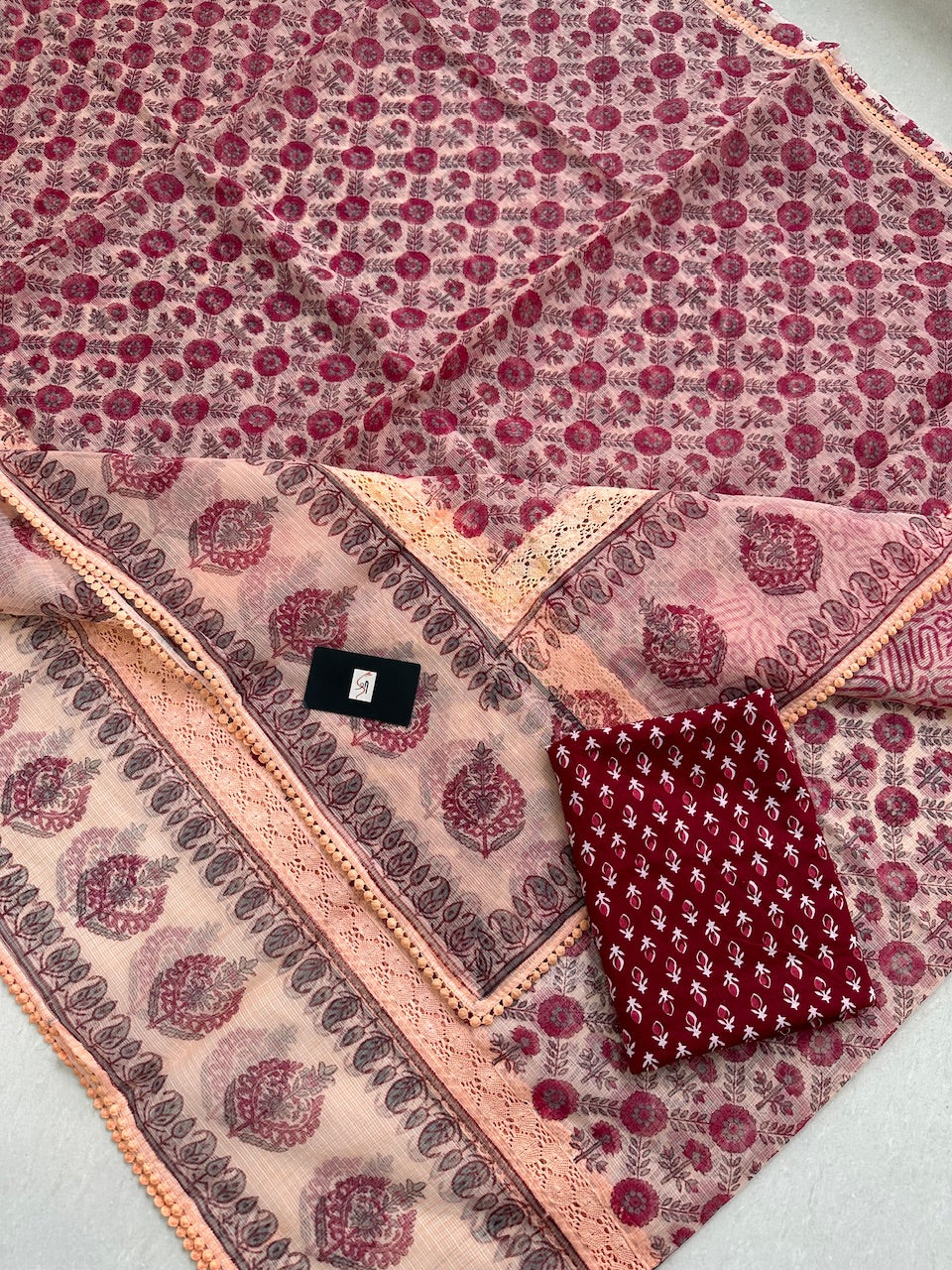 Pure HandBlock Printed Kota Cotton Doria Saree