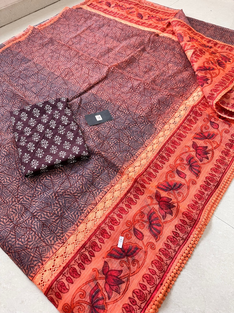 Pure HandBlock Printed Kota Cotton Doria Saree