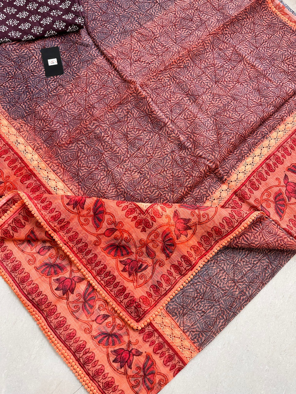 Pure HandBlock Printed Kota Cotton Doria Saree