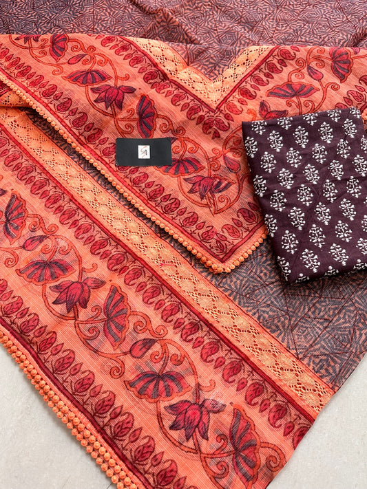 Pure HandBlock Printed Kota Cotton Doria Saree