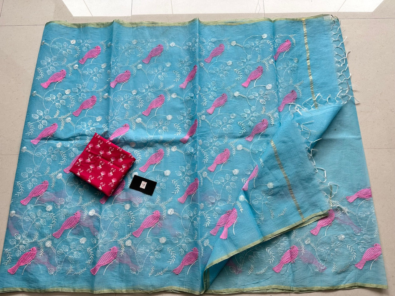 Embroidered Kota Cotton Doria Saree