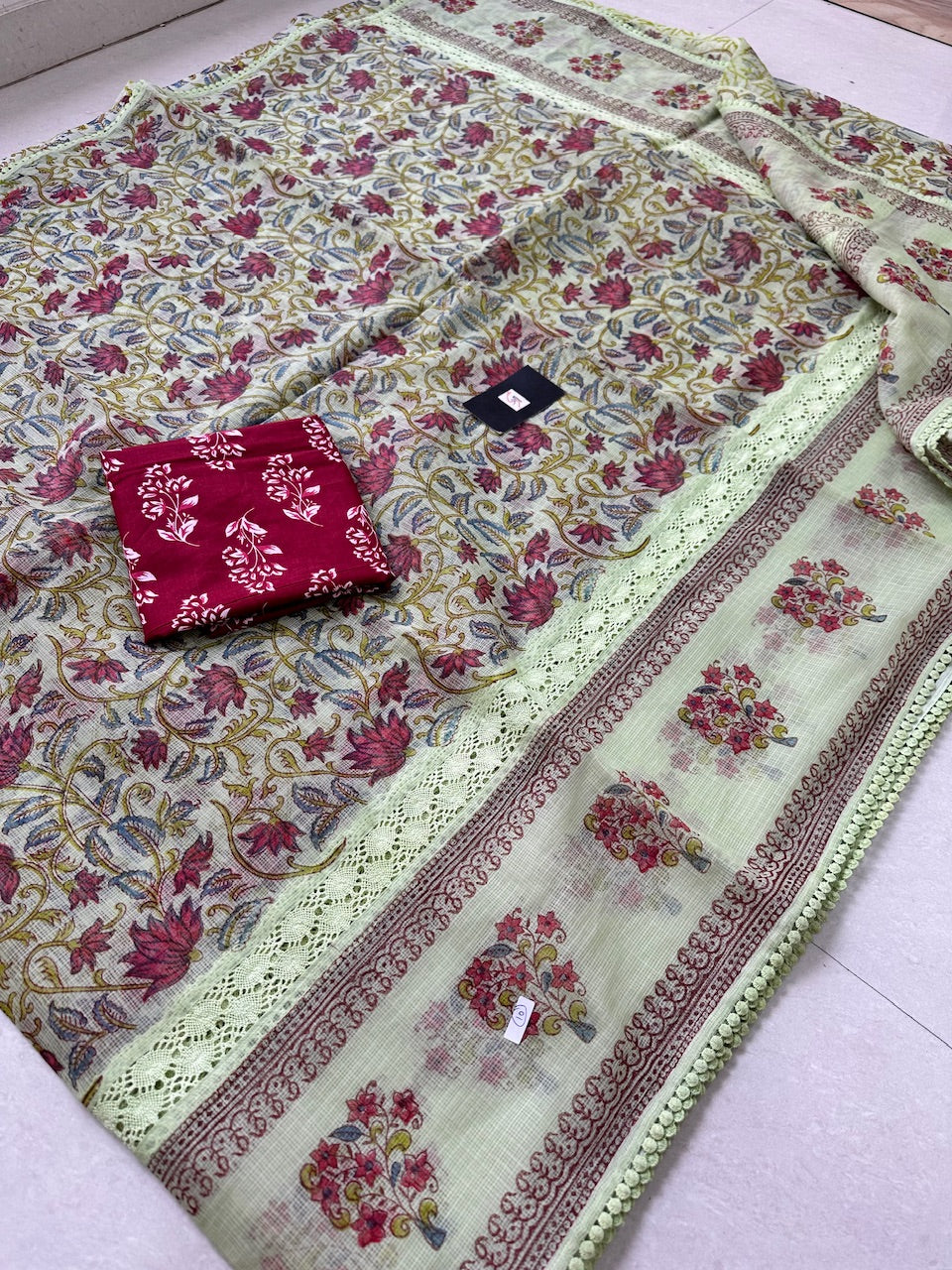 Pure HandBlock Printed Kota Cotton Doria Saree