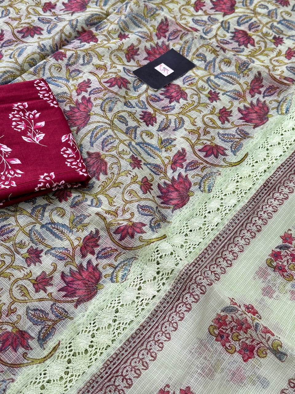 Pure HandBlock Printed Kota Cotton Doria Saree