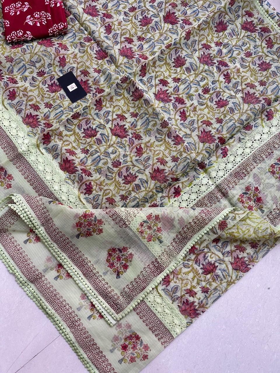 Pure HandBlock Printed Kota Cotton Doria Saree