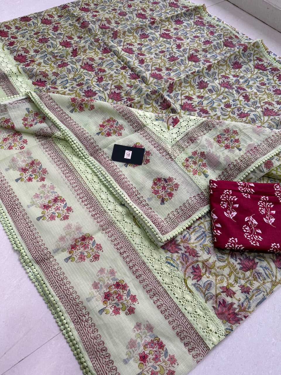 Pure HandBlock Printed Kota Cotton Doria Saree