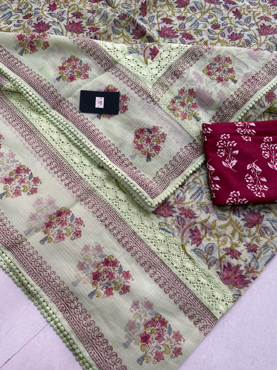 Pure HandBlock Printed Kota Cotton Doria Saree