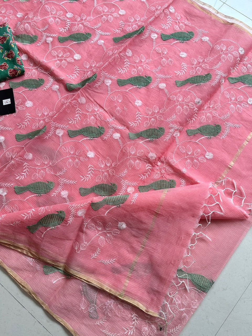 Embroidered Kota Cotton Doria Saree