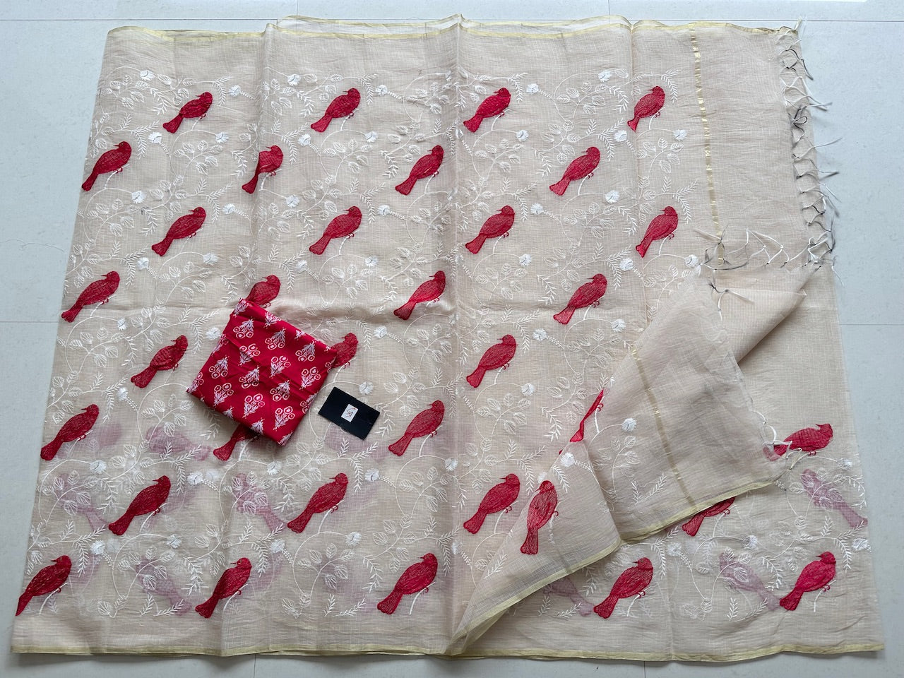 Embroidered Kota Cotton Doria Saree