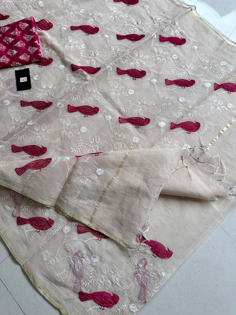 Embroidered Kota Cotton Doria Saree