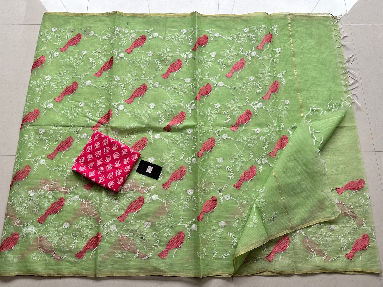 Embroidered Kota Cotton Doria Saree