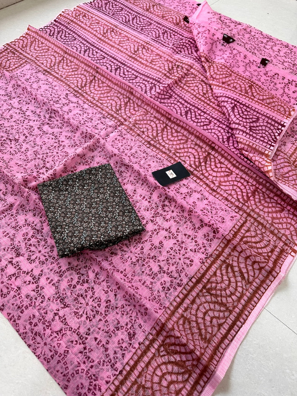 HandBlock Printed Kota Cotton Doria Saree