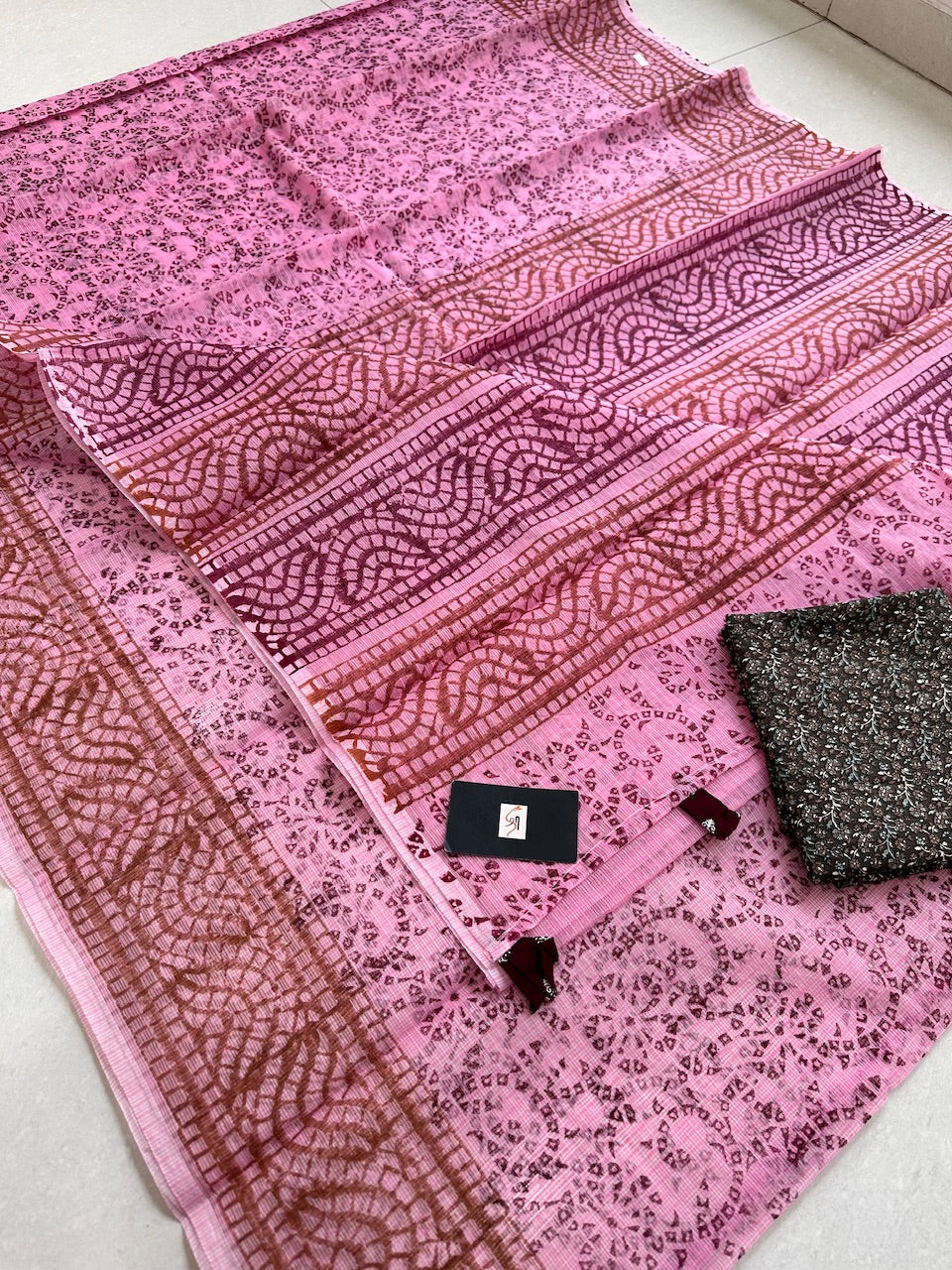 HandBlock Printed Kota Cotton Doria Saree