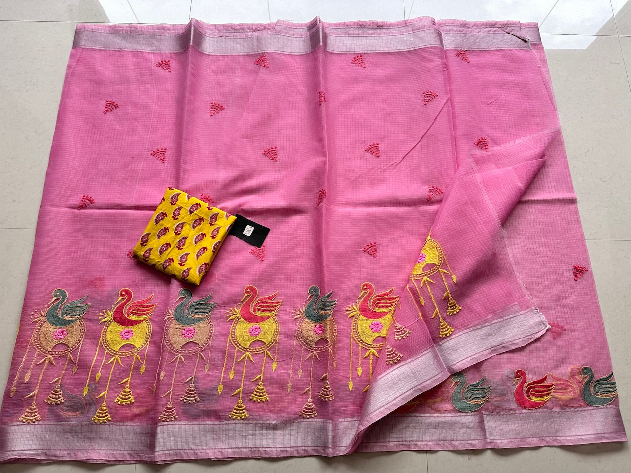 Embroidered Kota Cotton Doria Saree