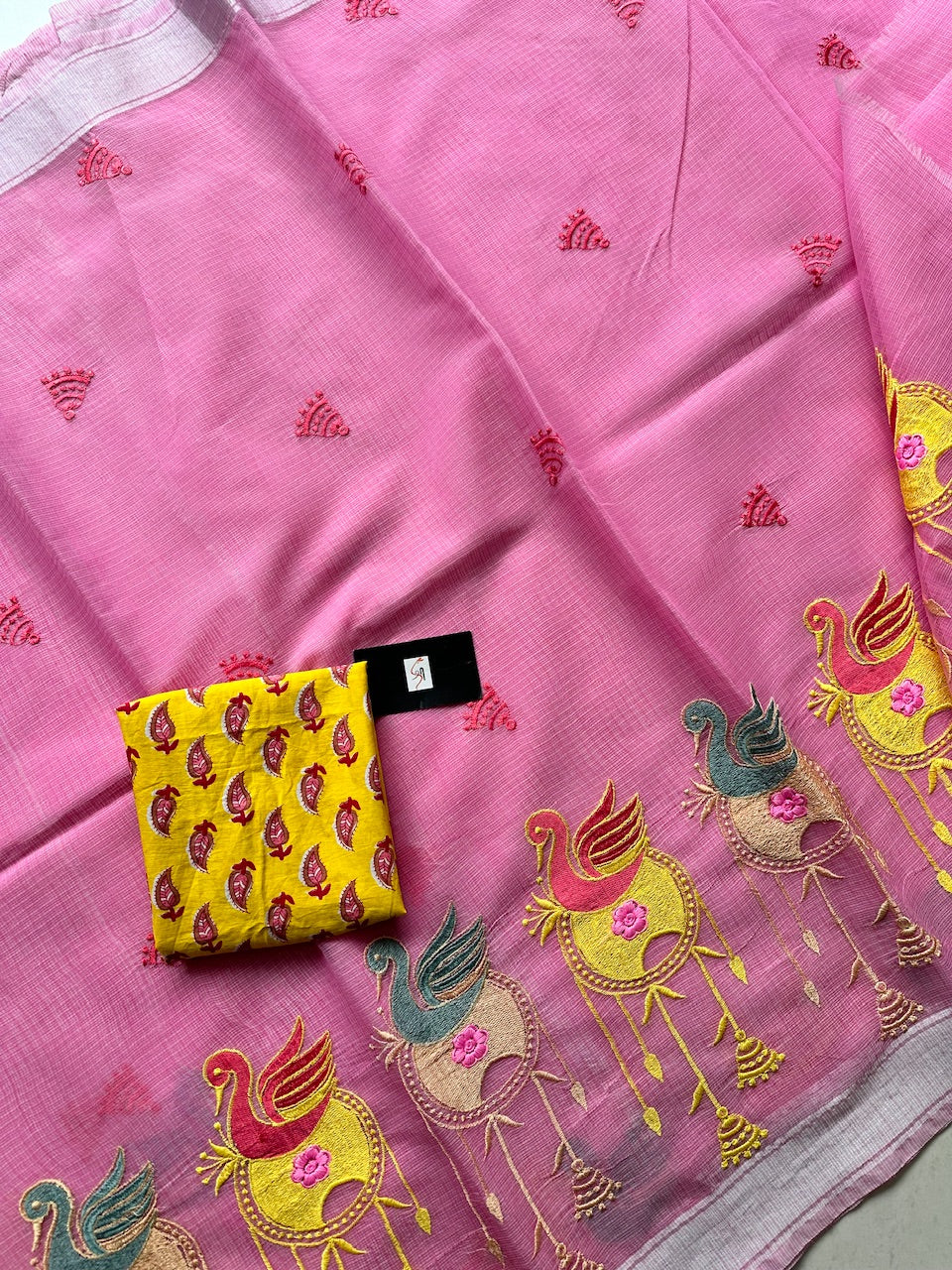 Embroidered Kota Cotton Doria Saree