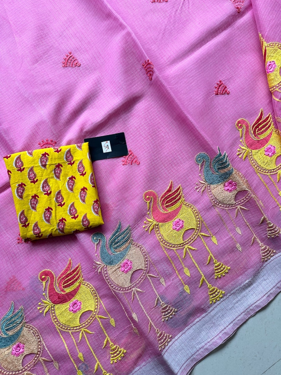 Embroidered Kota Cotton Doria Saree