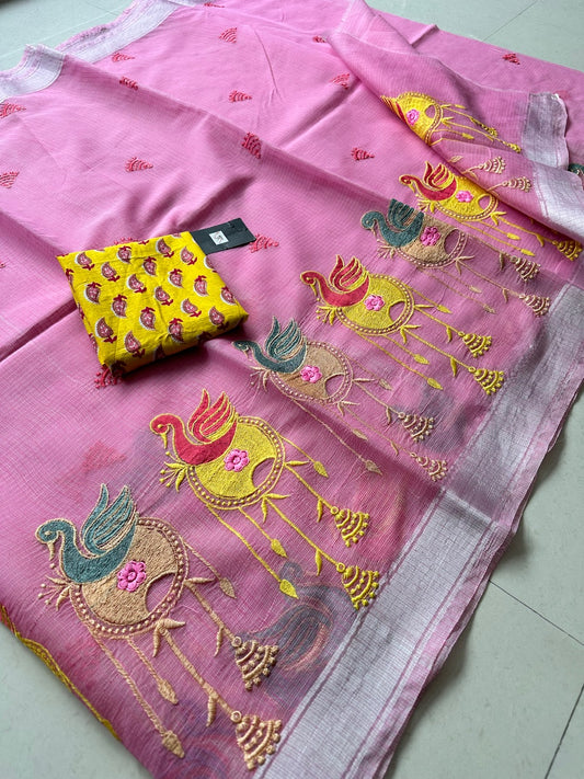 Embroidered Kota Cotton Doria Saree