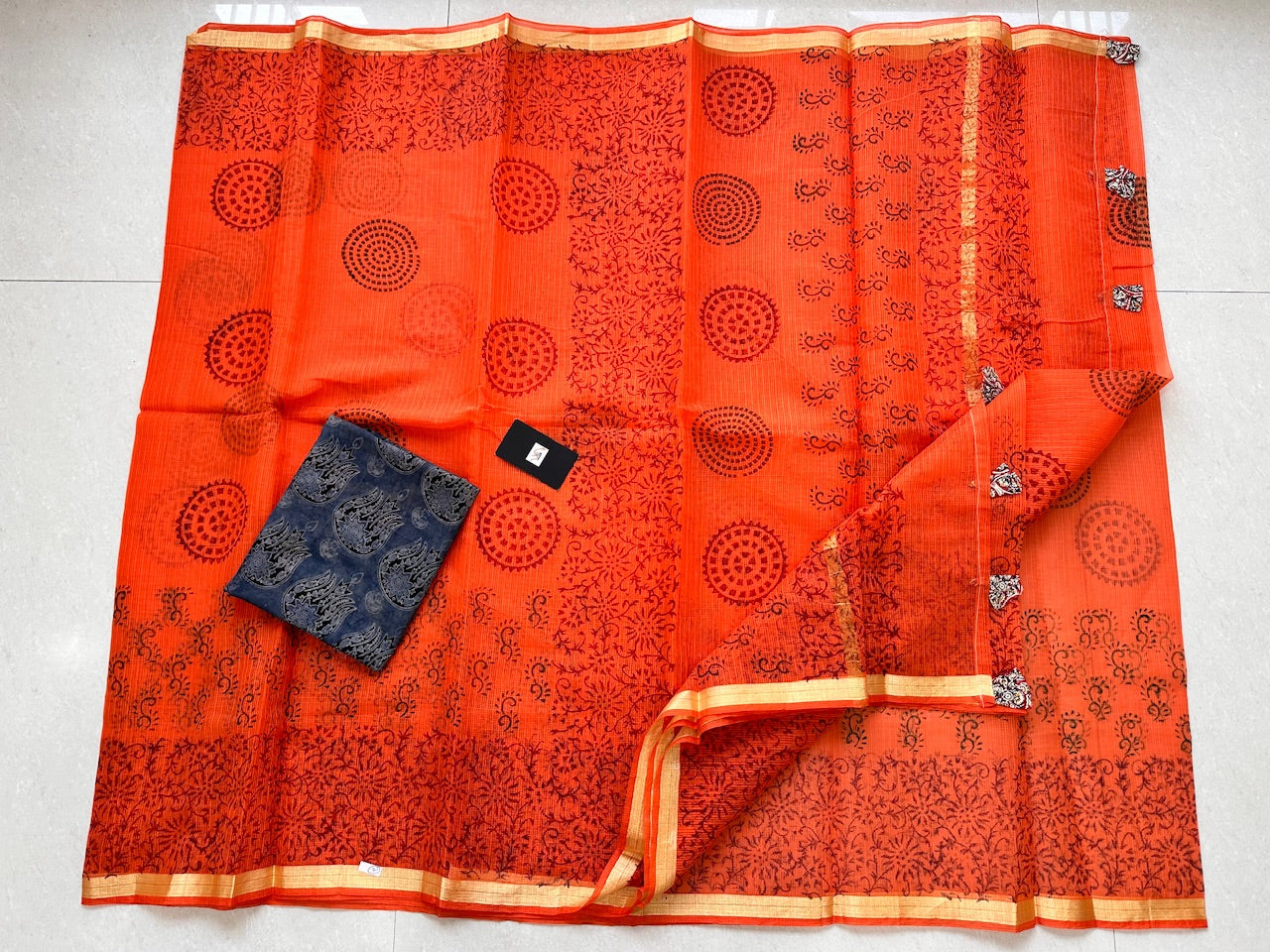 HandBlock Printed Kota Cotton Doria Saree