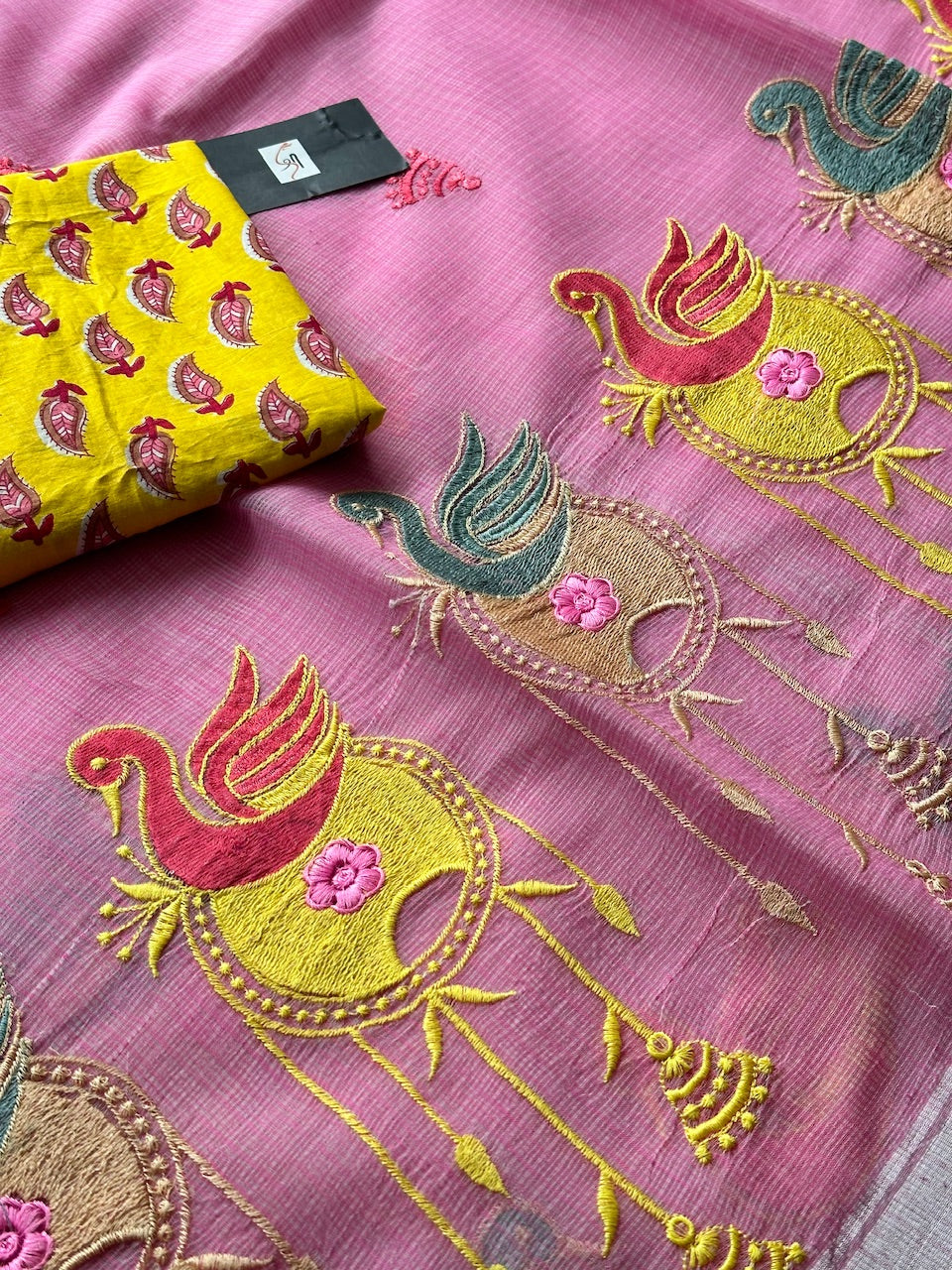 Embroidered Kota Cotton Doria Saree