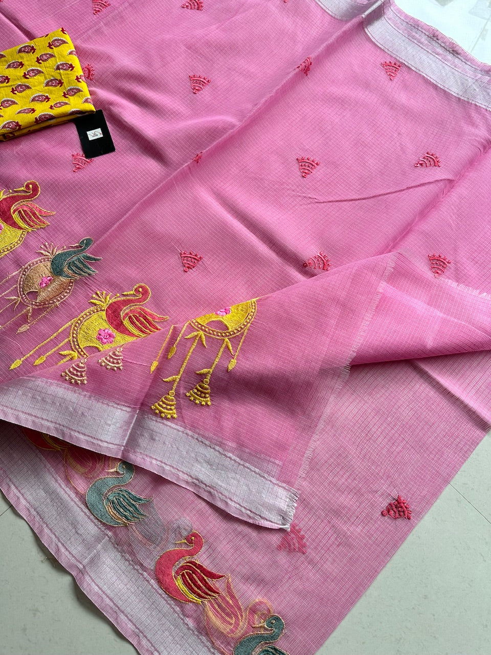 Embroidered Kota Cotton Doria Saree