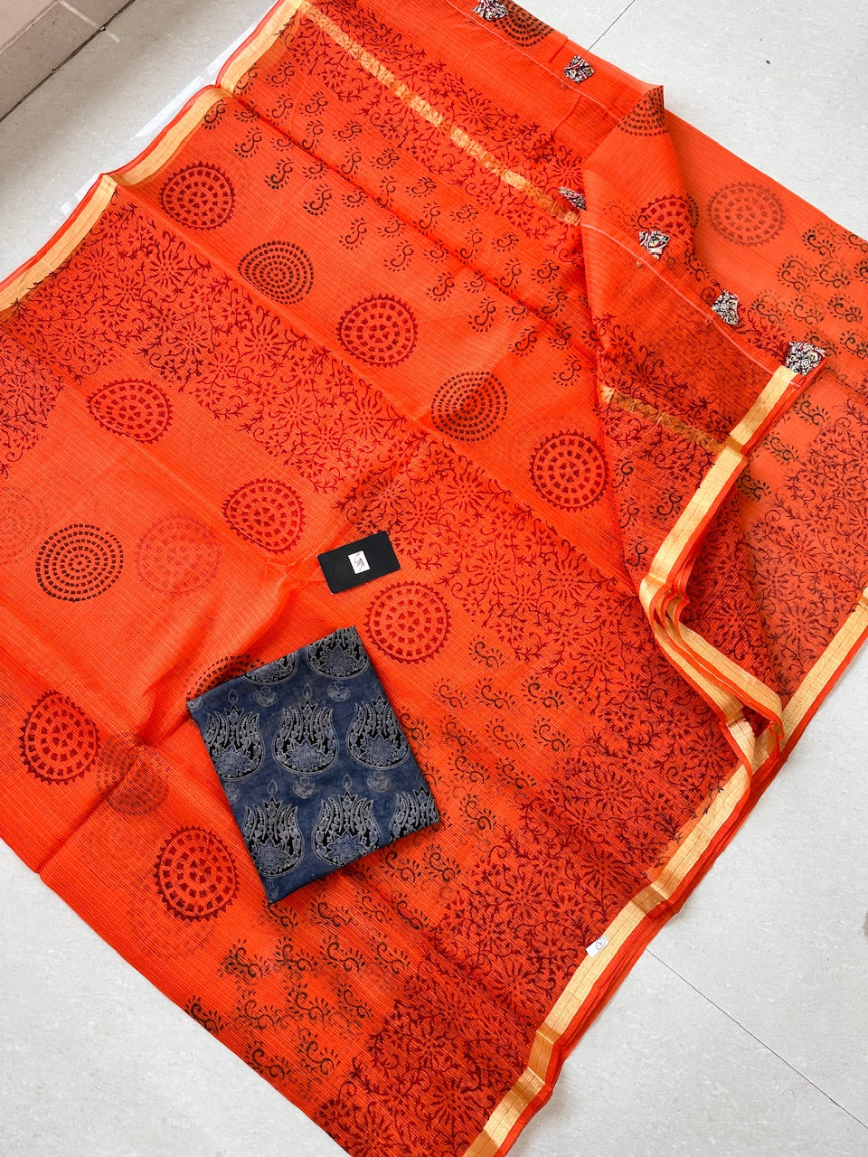 HandBlock Printed Kota Cotton Doria Saree