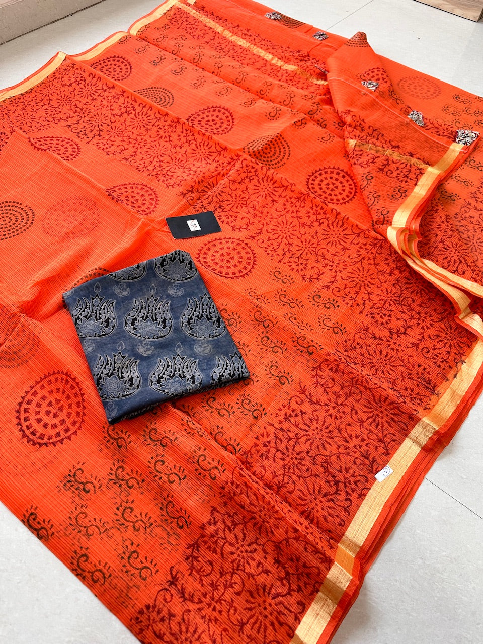 HandBlock Printed Kota Cotton Doria Saree