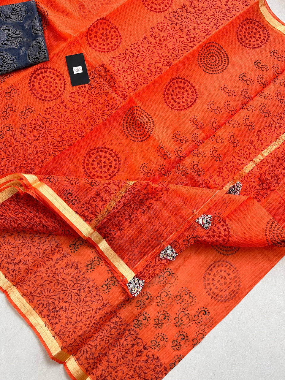 HandBlock Printed Kota Cotton Doria Saree