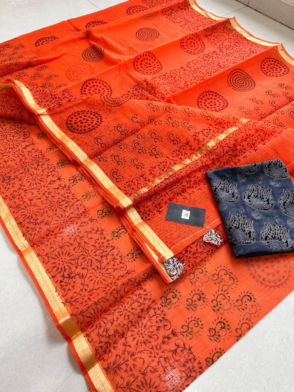 HandBlock Printed Kota Cotton Doria Saree