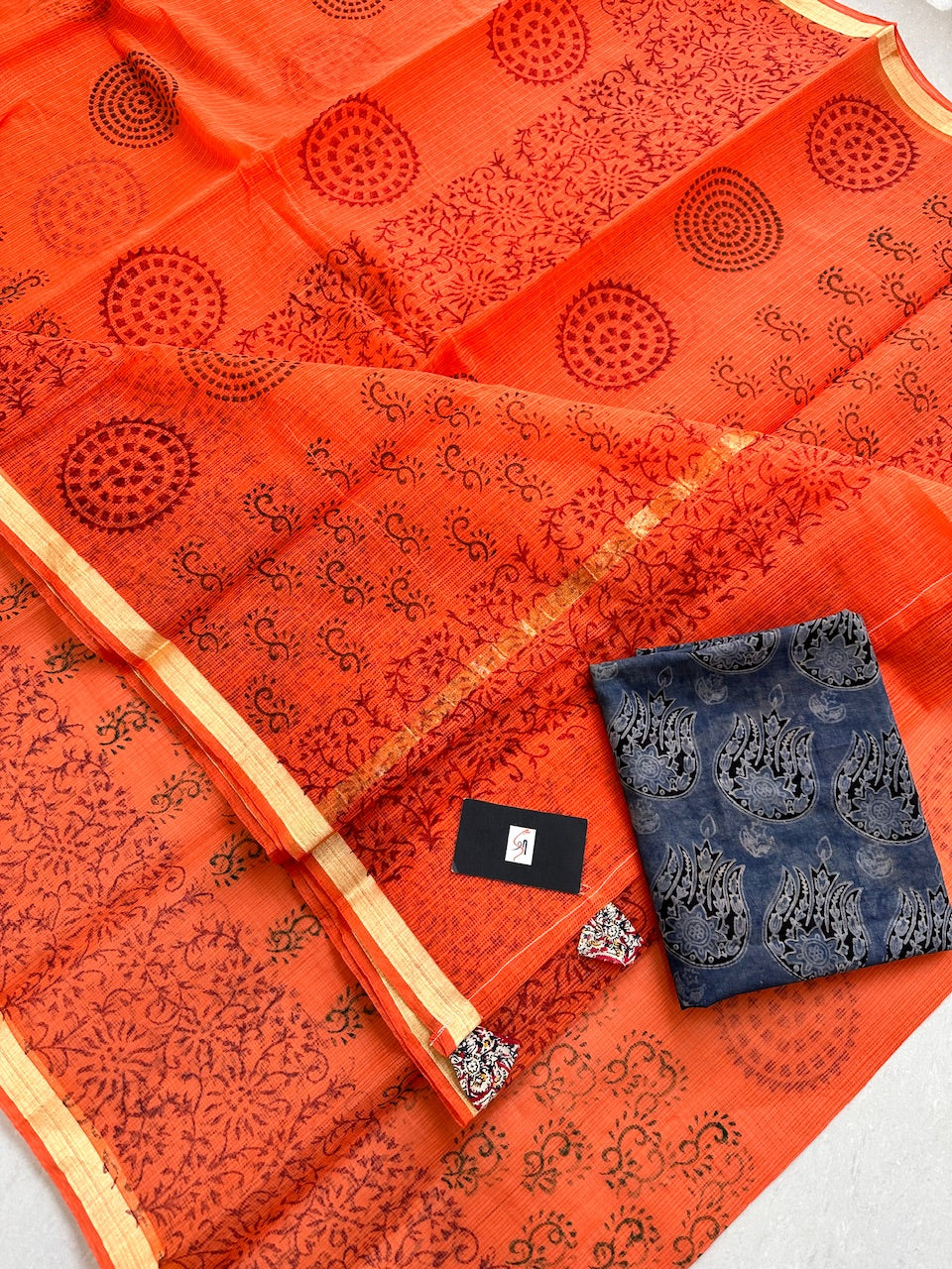 HandBlock Printed Kota Cotton Doria Saree