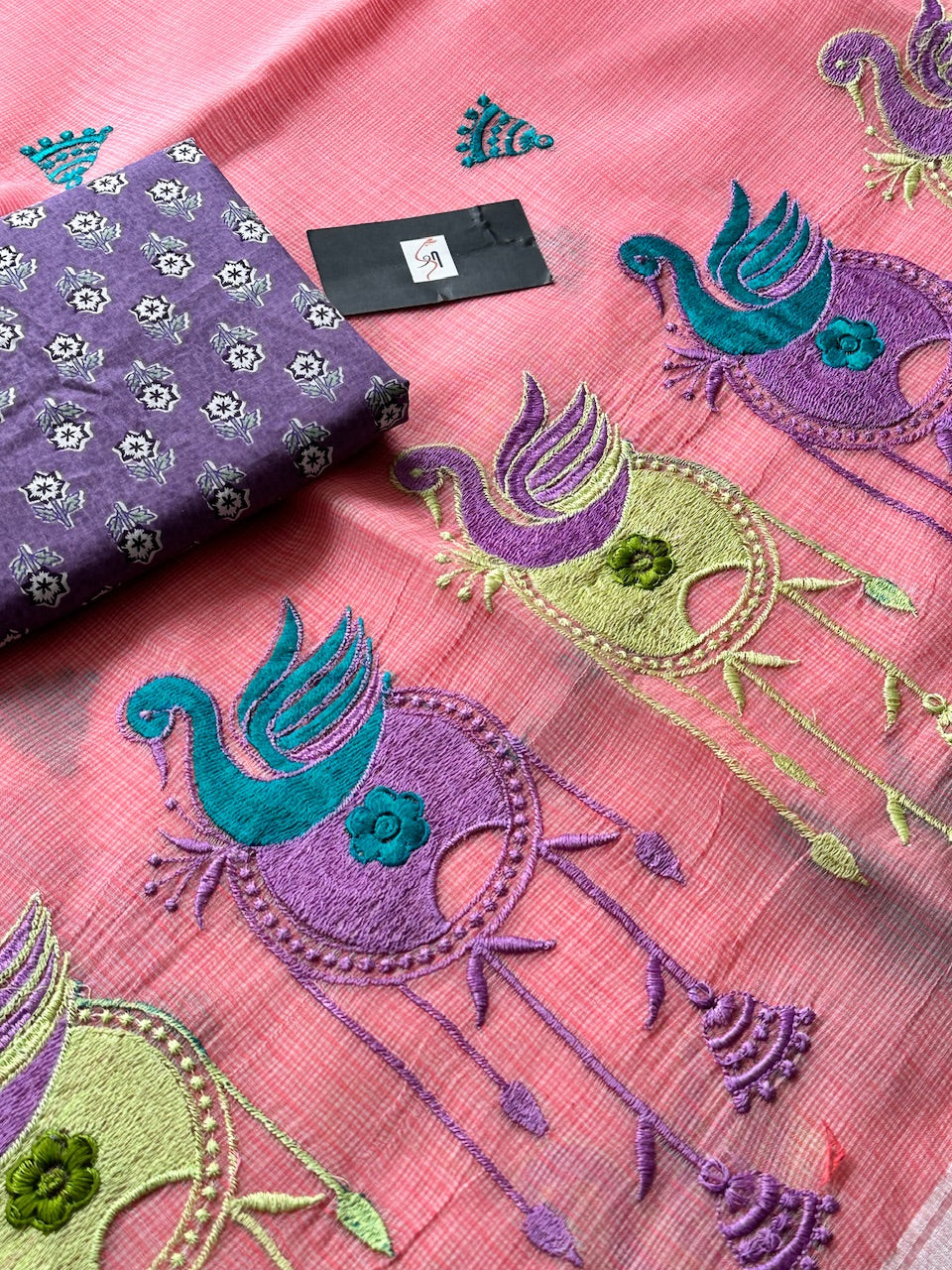 Embroidered Kota Cotton Doria Saree