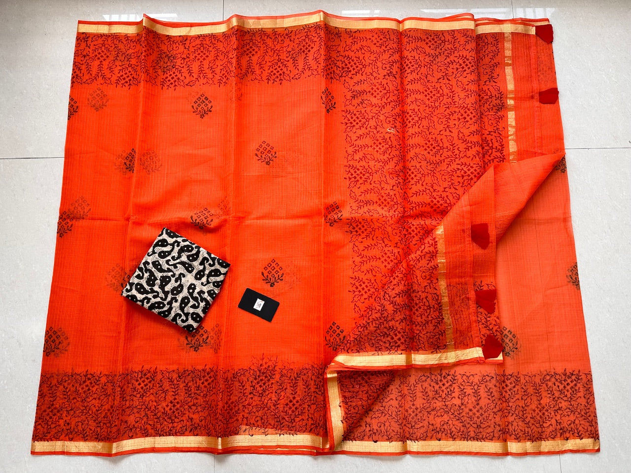 HandBlock Printed Kota Cotton Doria Saree