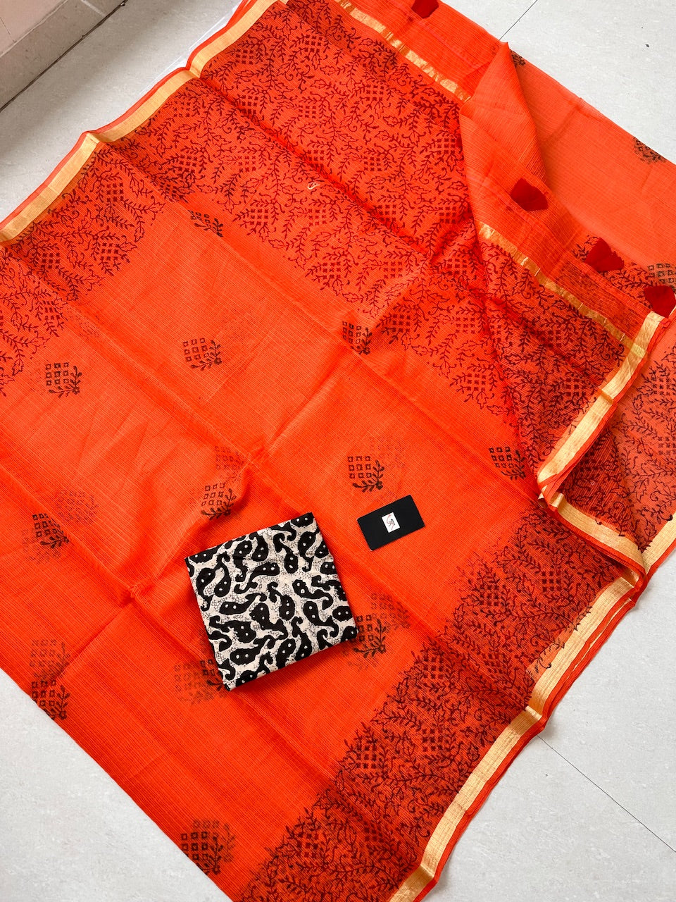 HandBlock Printed Kota Cotton Doria Saree