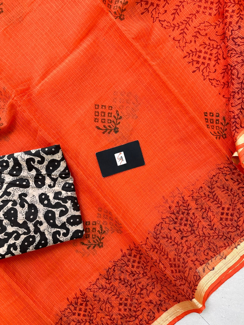 HandBlock Printed Kota Cotton Doria Saree