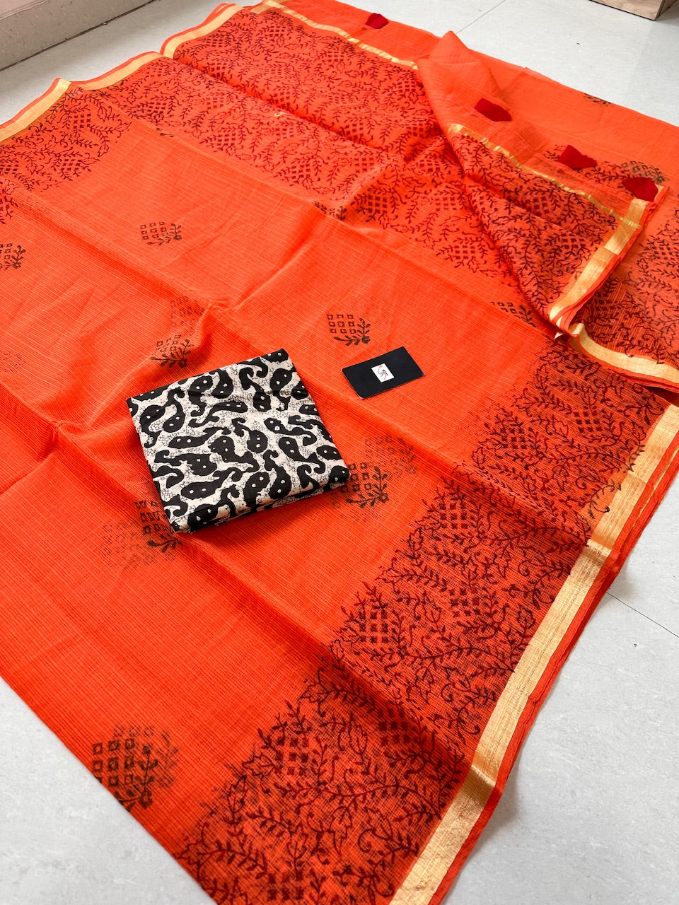 HandBlock Printed Kota Cotton Doria Saree