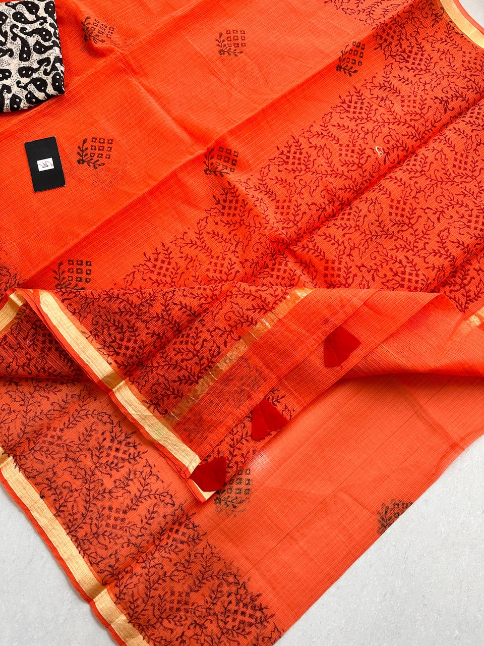 HandBlock Printed Kota Cotton Doria Saree