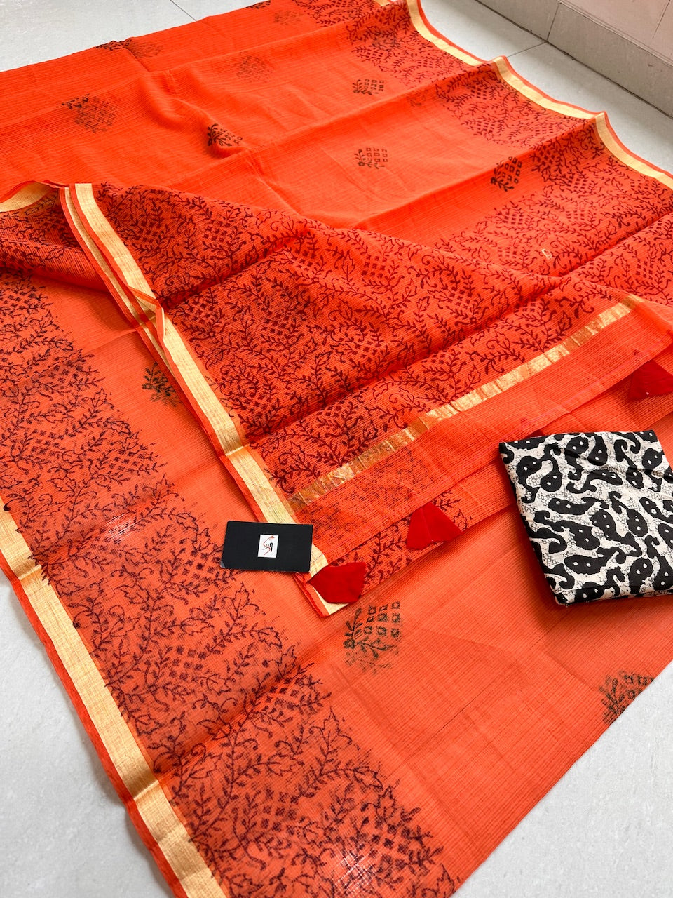 HandBlock Printed Kota Cotton Doria Saree