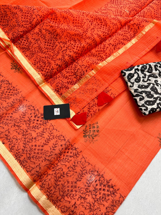 HandBlock Printed Kota Cotton Doria Saree