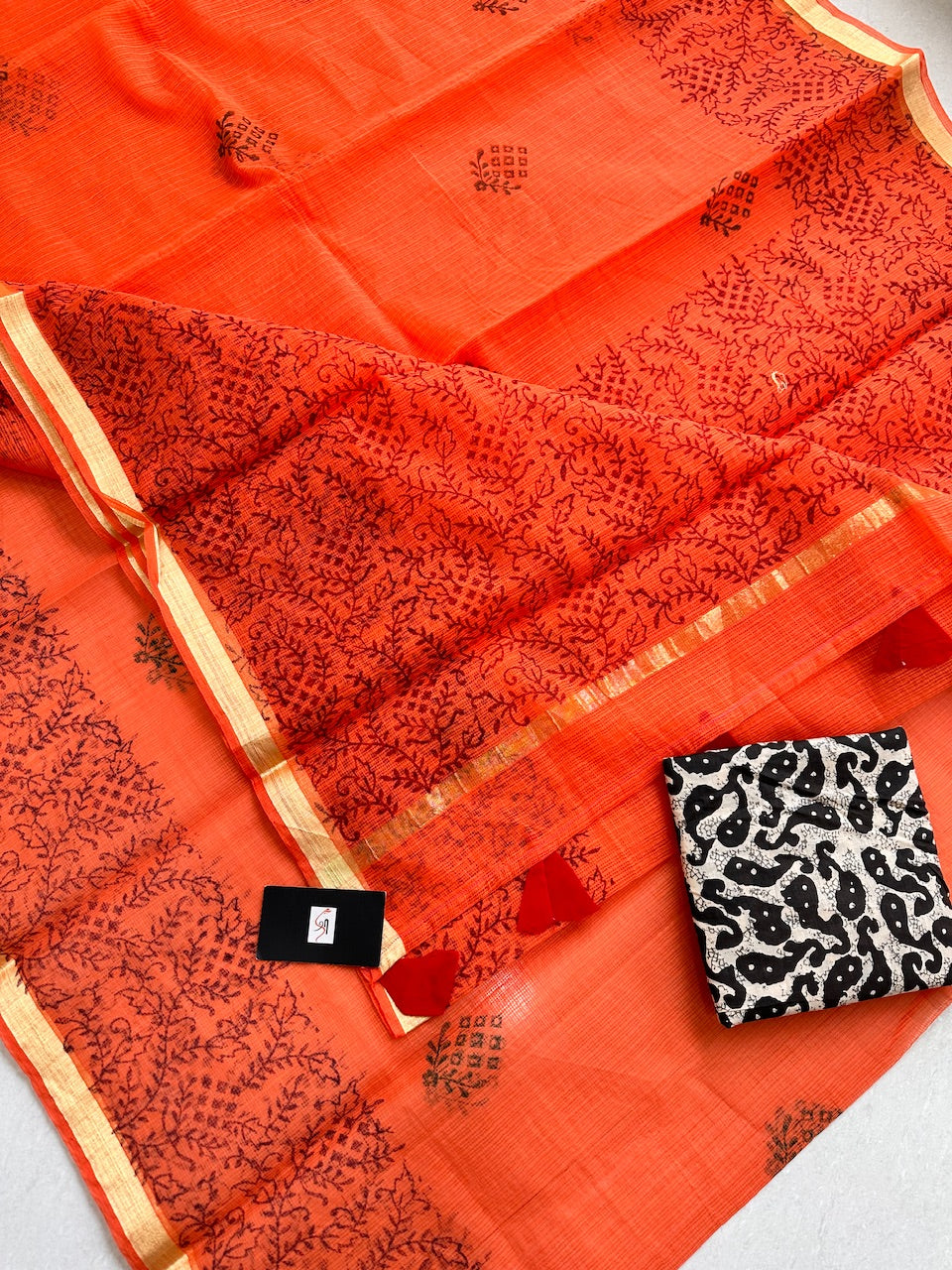 HandBlock Printed Kota Cotton Doria Saree