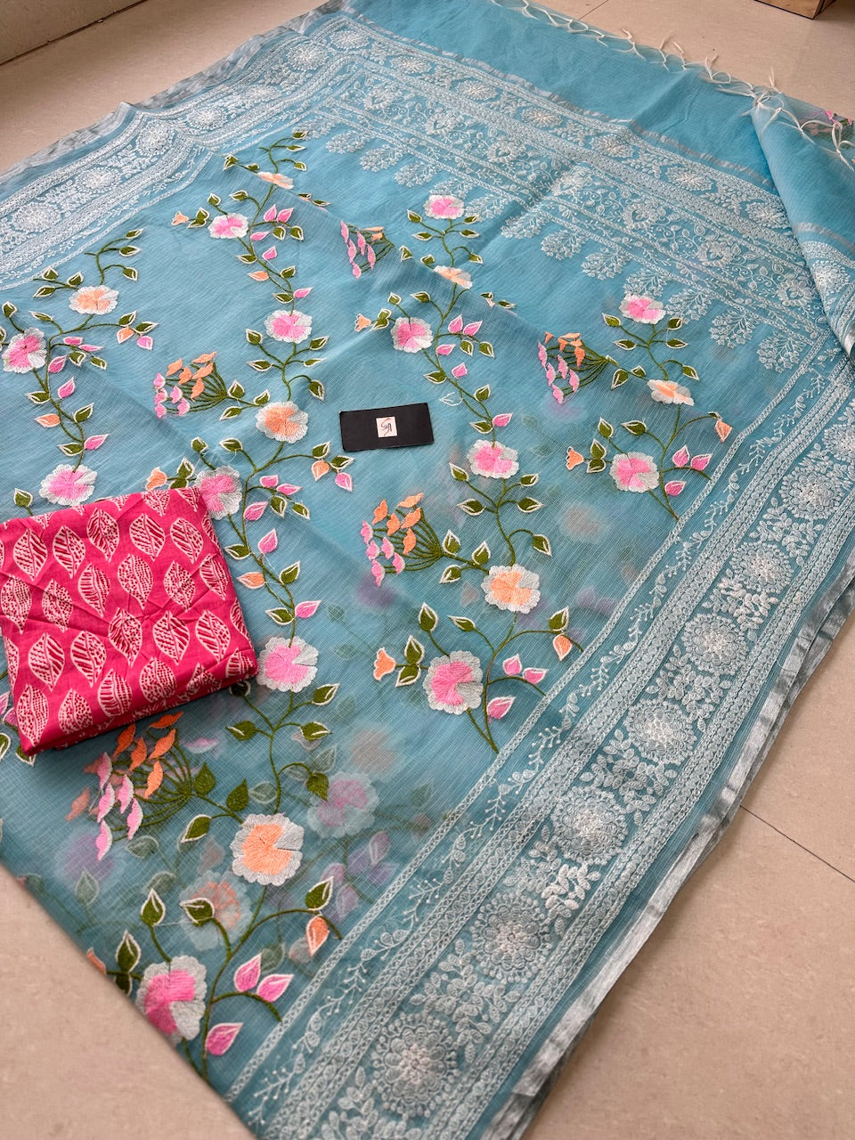 Embroidered Kota Cotton Doria Saree