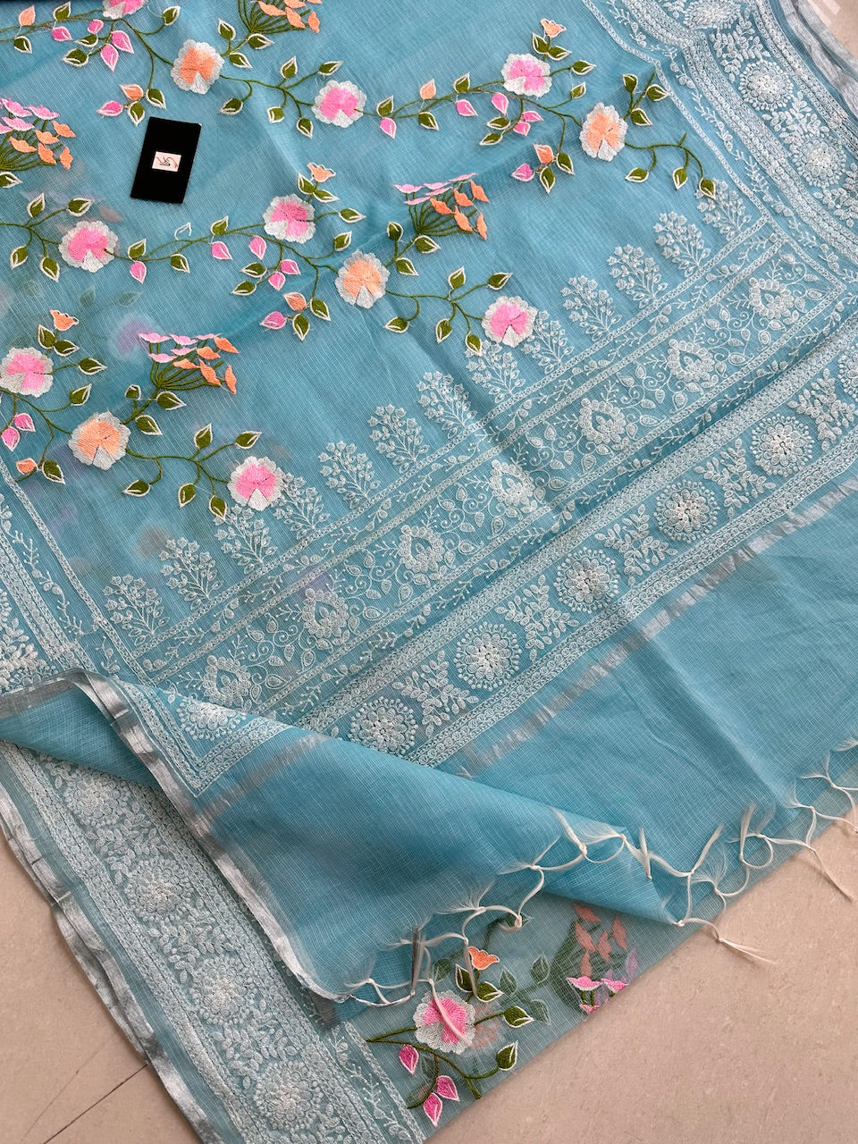 Embroidered Kota Cotton Doria Saree