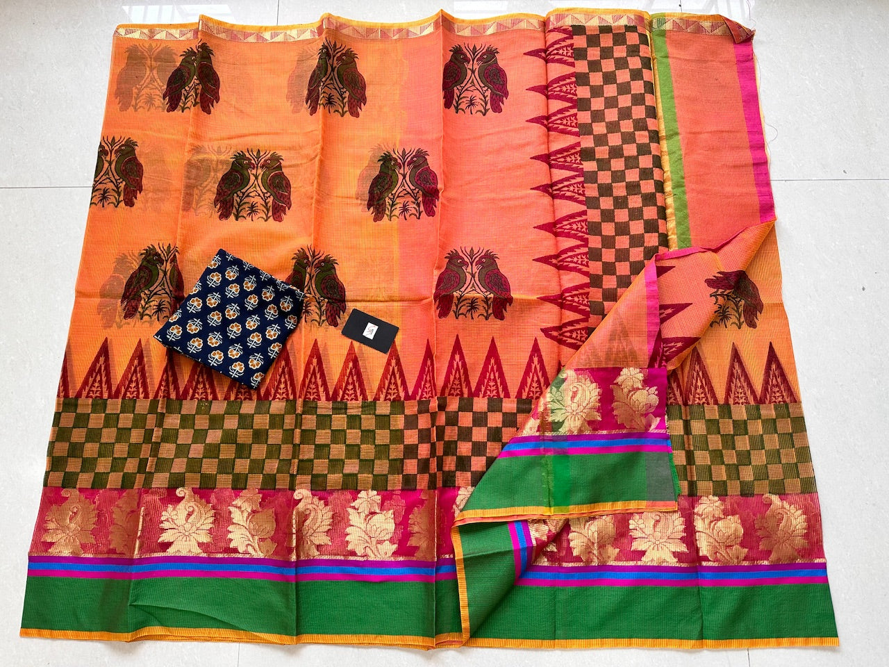 HandBlock Printed Kota Cotton Doria Saree