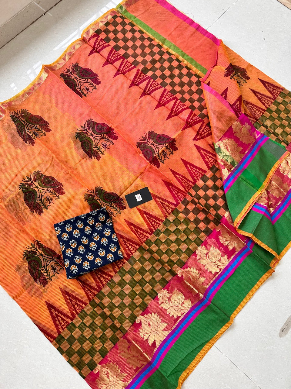 HandBlock Printed Kota Cotton Doria Saree