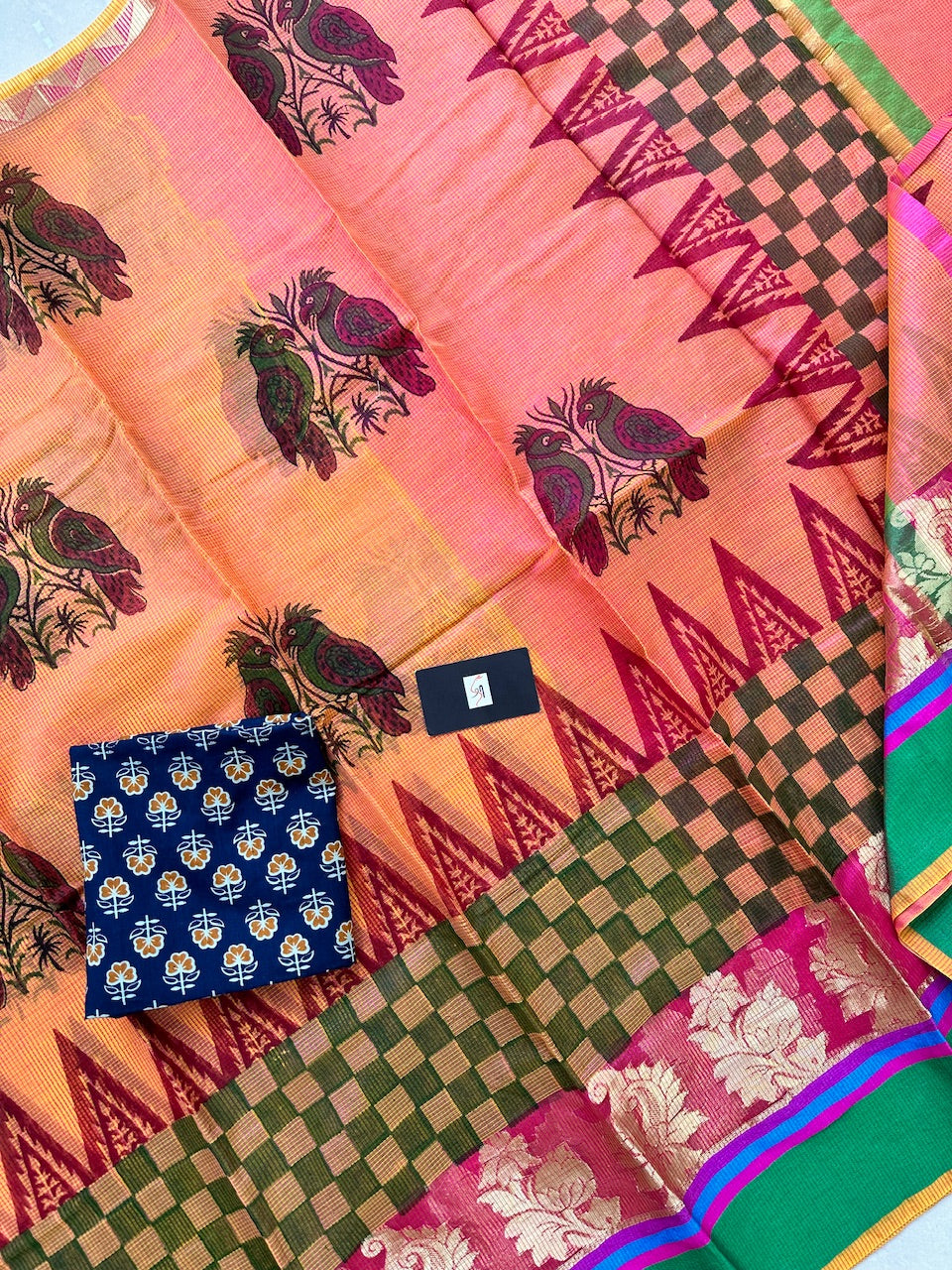 HandBlock Printed Kota Cotton Doria Saree