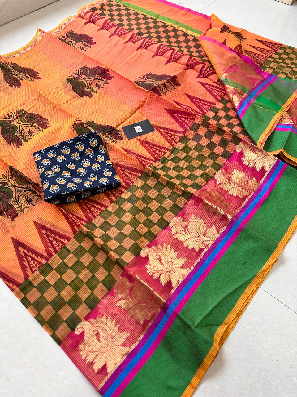 HandBlock Printed Kota Cotton Doria Saree