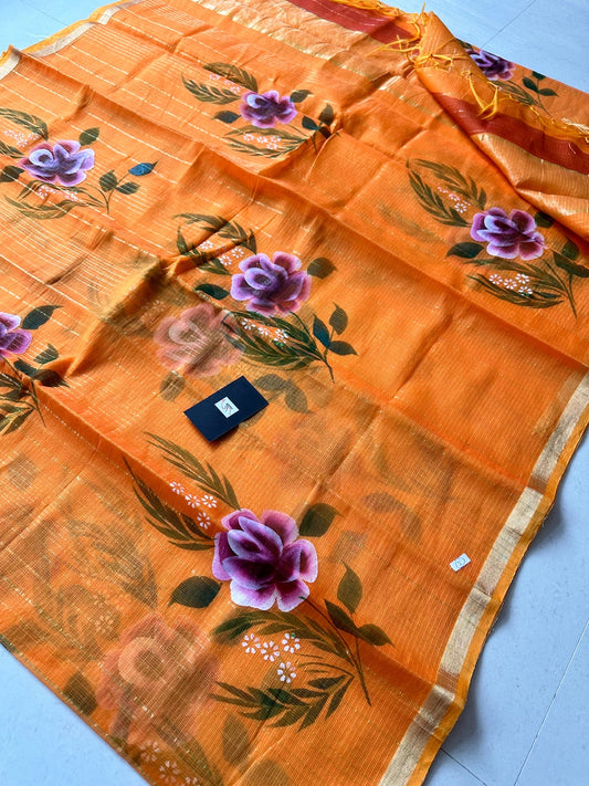 Handpainted Kota Cotton Doria Saree