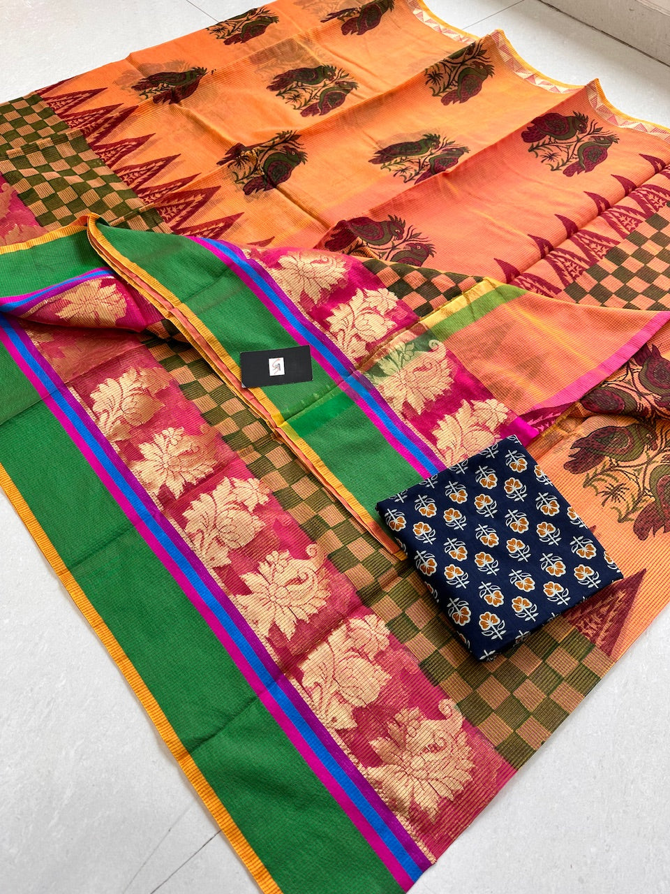 HandBlock Printed Kota Cotton Doria Saree